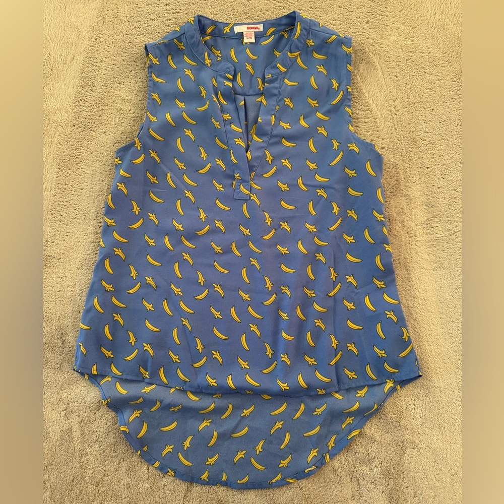 BONGO Blue Banana Print Blouse Size Large